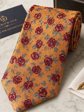 Ermenegildo Zegna Floral Orange and Red Men's Tie